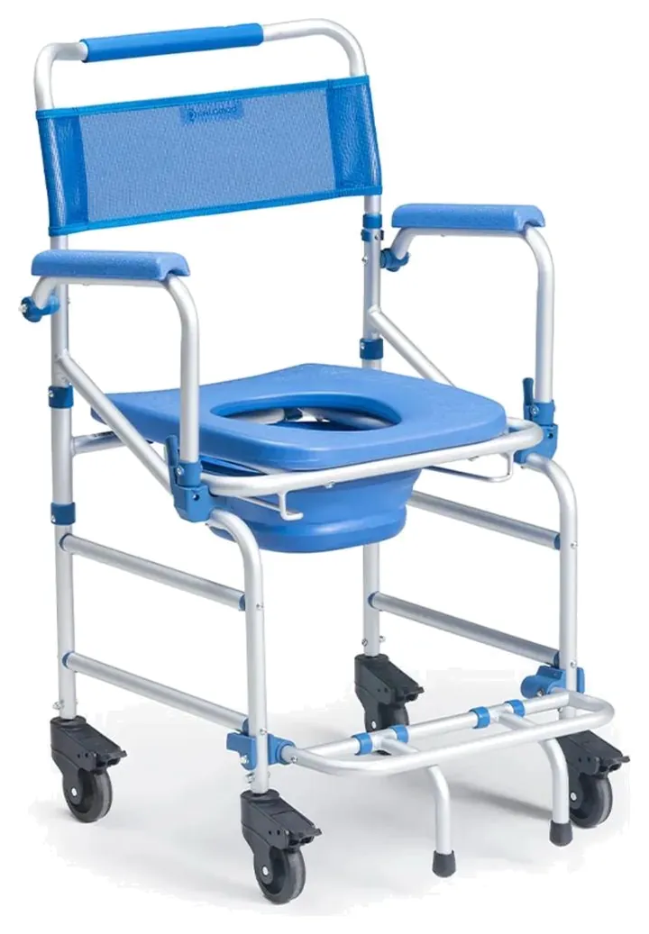 Cadeira de banho D55 com estrutura de alumínio e acabamento azul