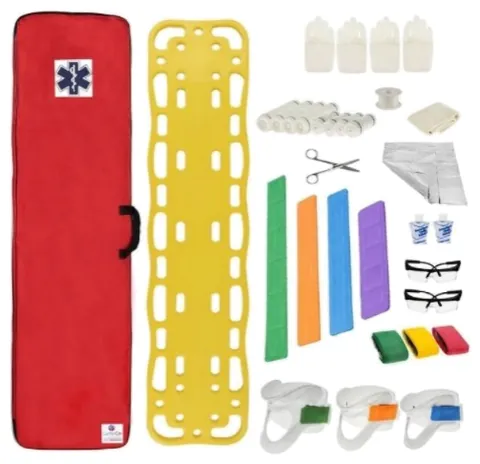 Conjunto de material de resgate com prancha, imobilizador de cabeça e acessórios